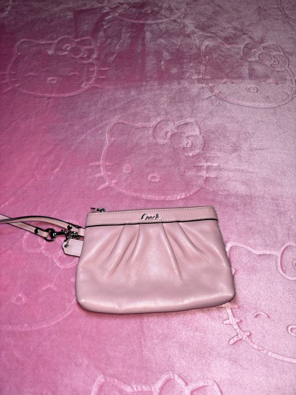 Coach Pale Pink Leather Pleated Wristlet